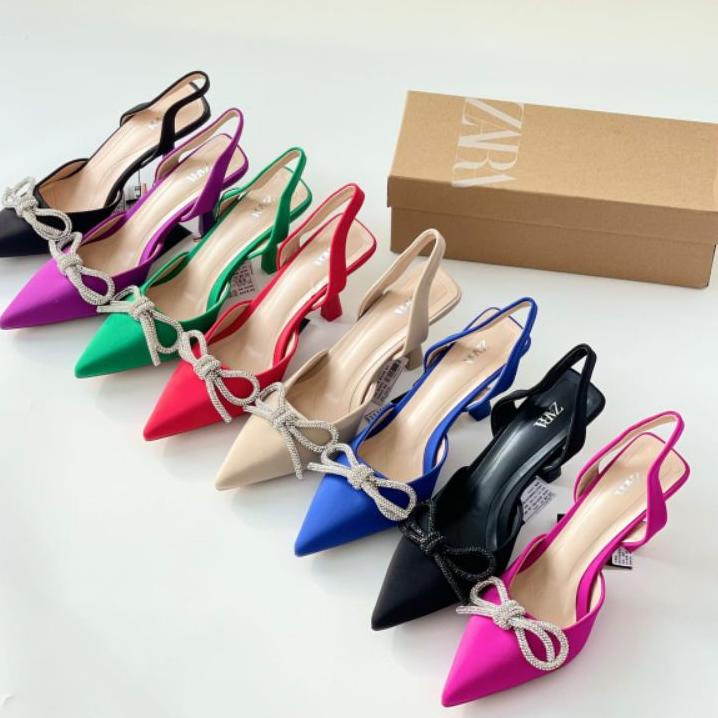 <LuT ✿> PROMO SALE Zara Shoes Sepatu Sandal Pesta Heels 8 cm pink hitam biru hijau merah ungu coklat