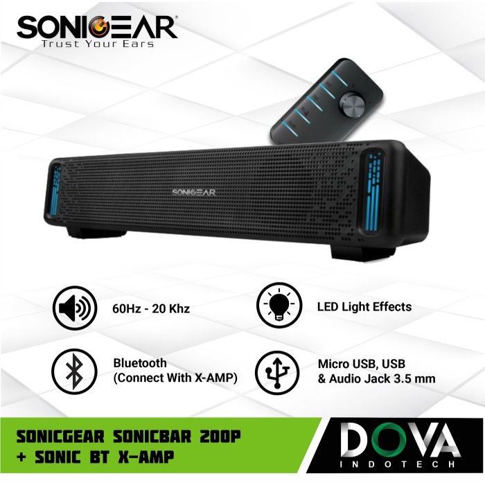 Sonicgear 200P Powerful Soundbar Speakers With Brilliant Light Effect - Bluetooth