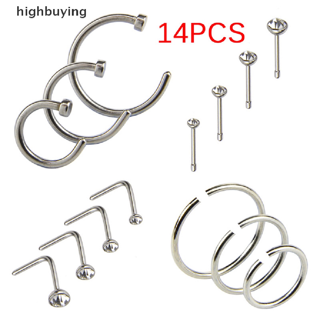 Hbid 14PCS / Set Cincin Tindik Hidung / Tubuh Bahan Stainless Steel