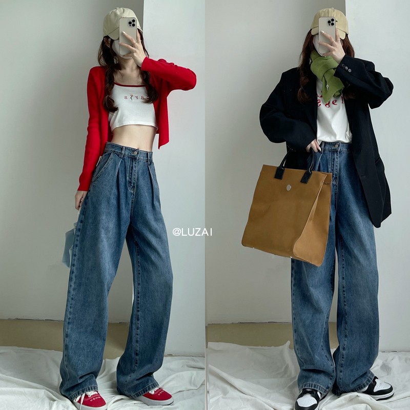 new import korea celana jeans high waist wanita kulot