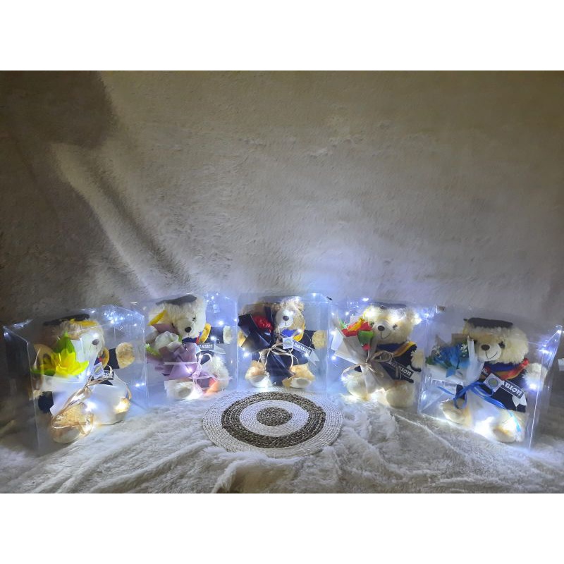 BONEKA BERUANG WISUDA 25cm LAMPU MIKA 25x25x15