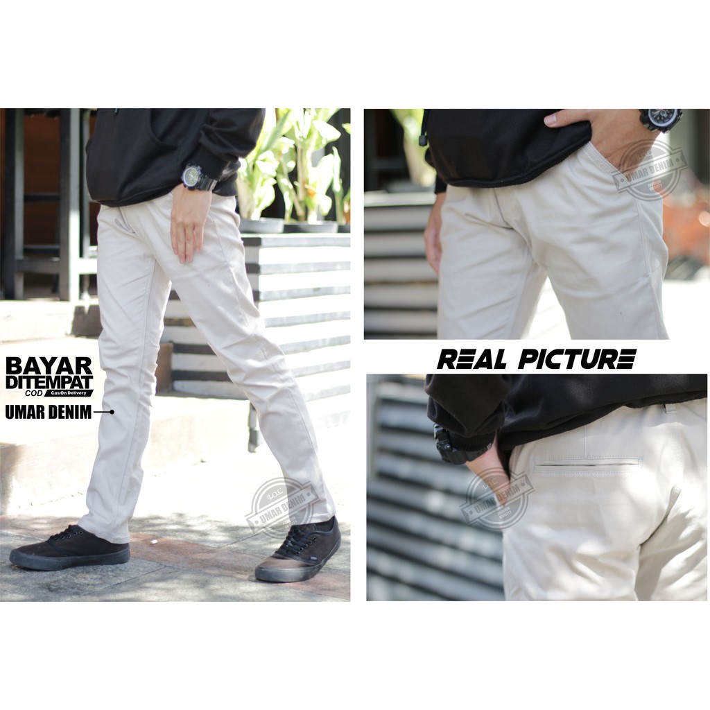 Celana Chino Longgar Formal Warna Cream Bahan Catun Combet Lembut dan melar