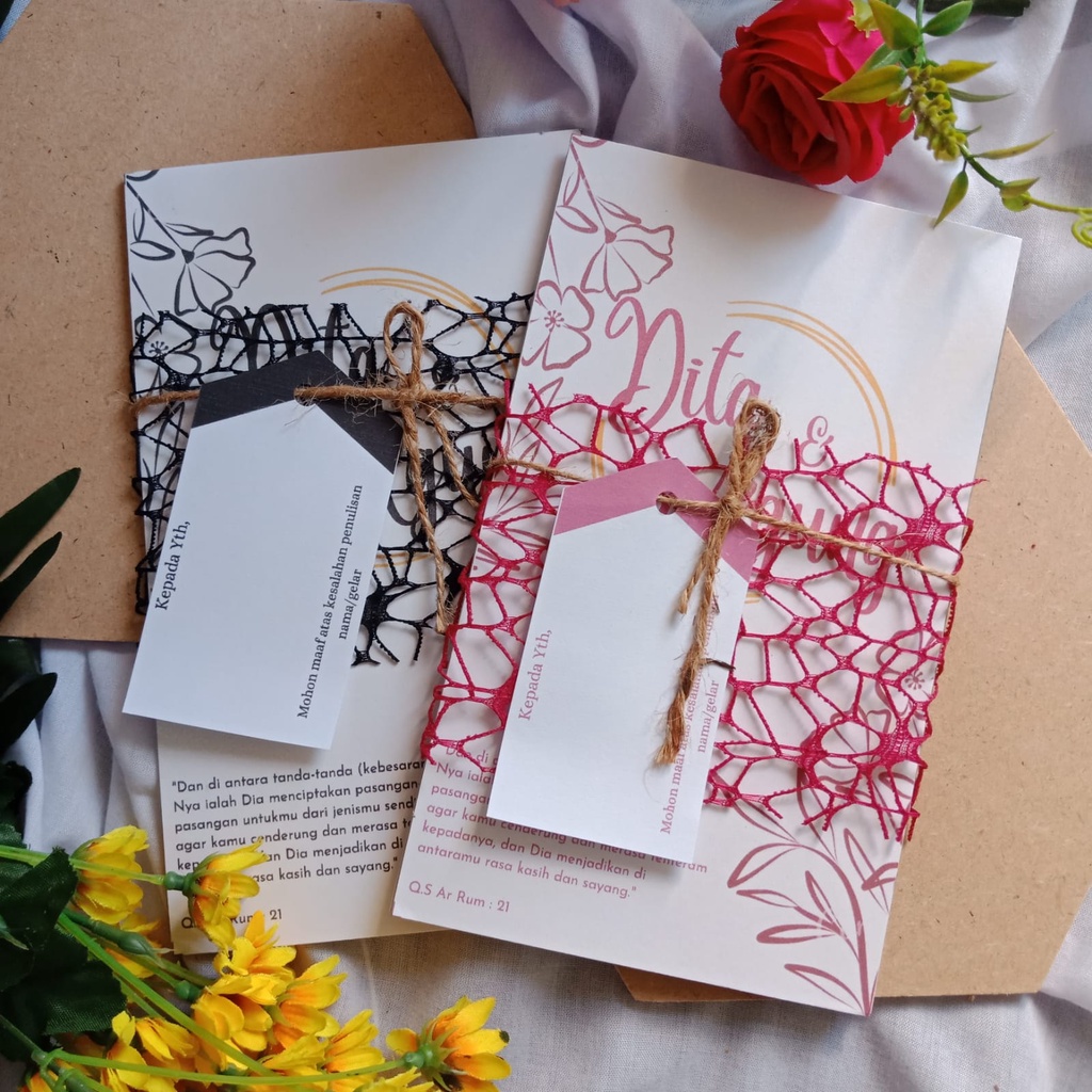 Jual Undangan Pernikahan Hard Cover with Lace - Min Order 100 Pcs