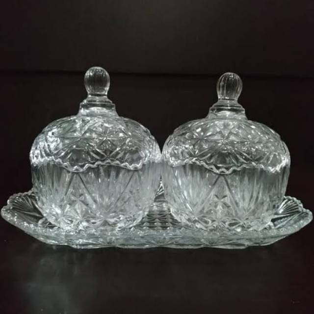 Murah Toples Kristal & tatakan set 3/ Toples Kaca isi 3/Pajangan kristal capodimonte