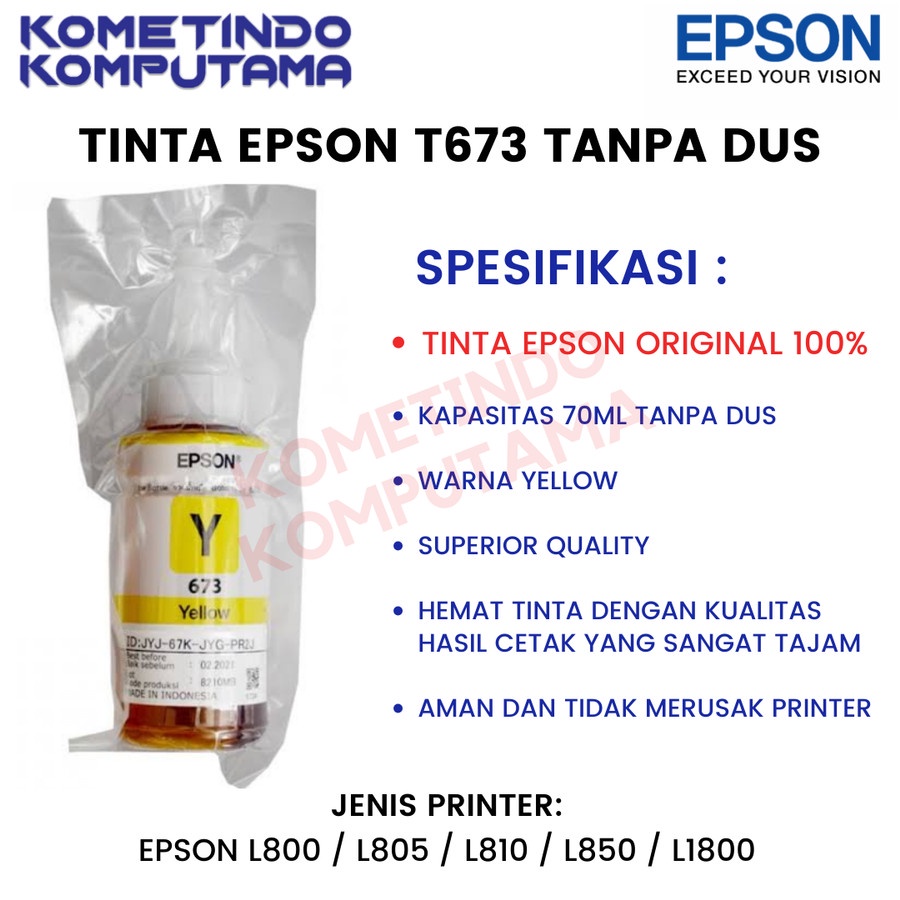 JAMIN ORIGINAL100% T673 YELLOW 70ml Loose Pack Tinta Botol Epson 673 KUNING