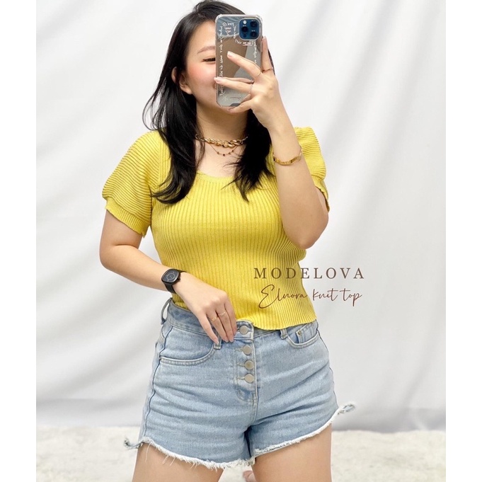 MDLV ~ K251# Elnora Knit Top Atasan Blouse Rajut Polos Korea Look Fashion Import