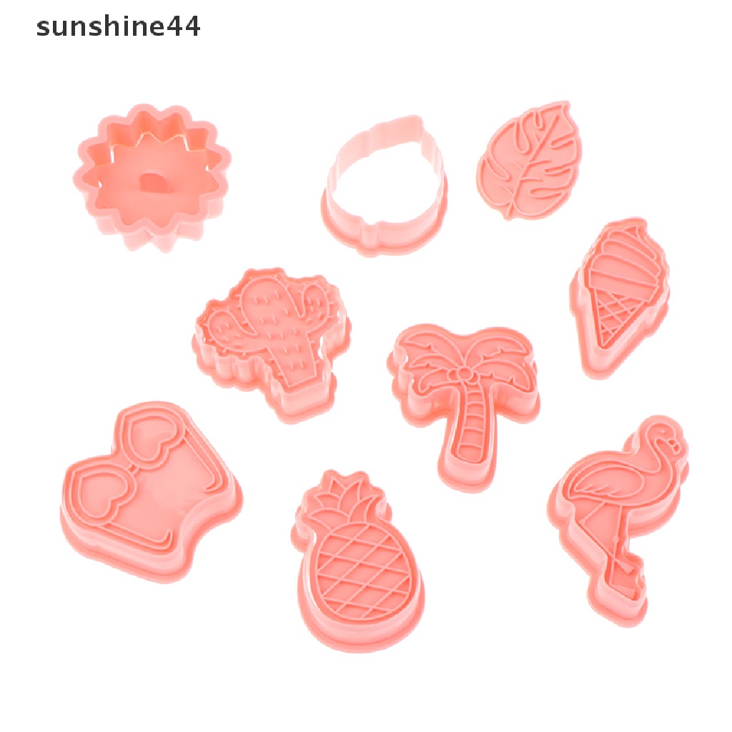 Sunshine 8Pcs Cetakan Adonan Kue Cookie Desain Hawaiian 3D Model Emboss DIY