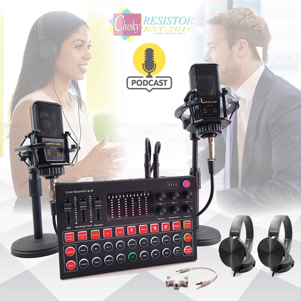 COD Paket Microphone TAFFStudio LGT240 untuk PODCAST Plus Soundcard MOOER M9 FREE HEADPHONE