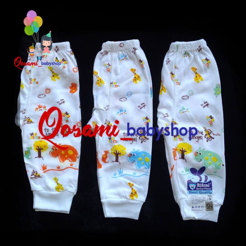 RIFANI 3 pcs Celana Putih Panjang Bayi Motif Uk S, M, L, XL SNI