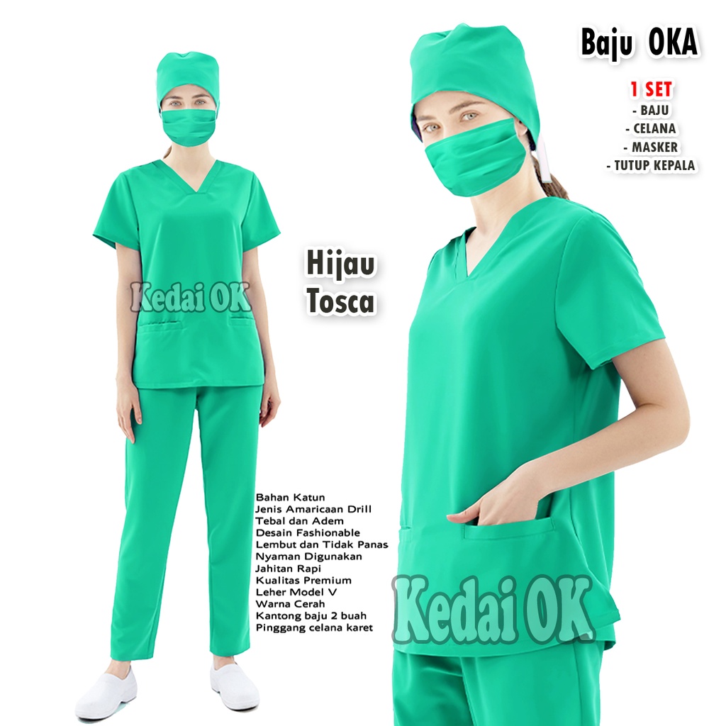 Baju Oka Leher V / Baju Jaga Dokter/perawat / Baju OK lengan pendek