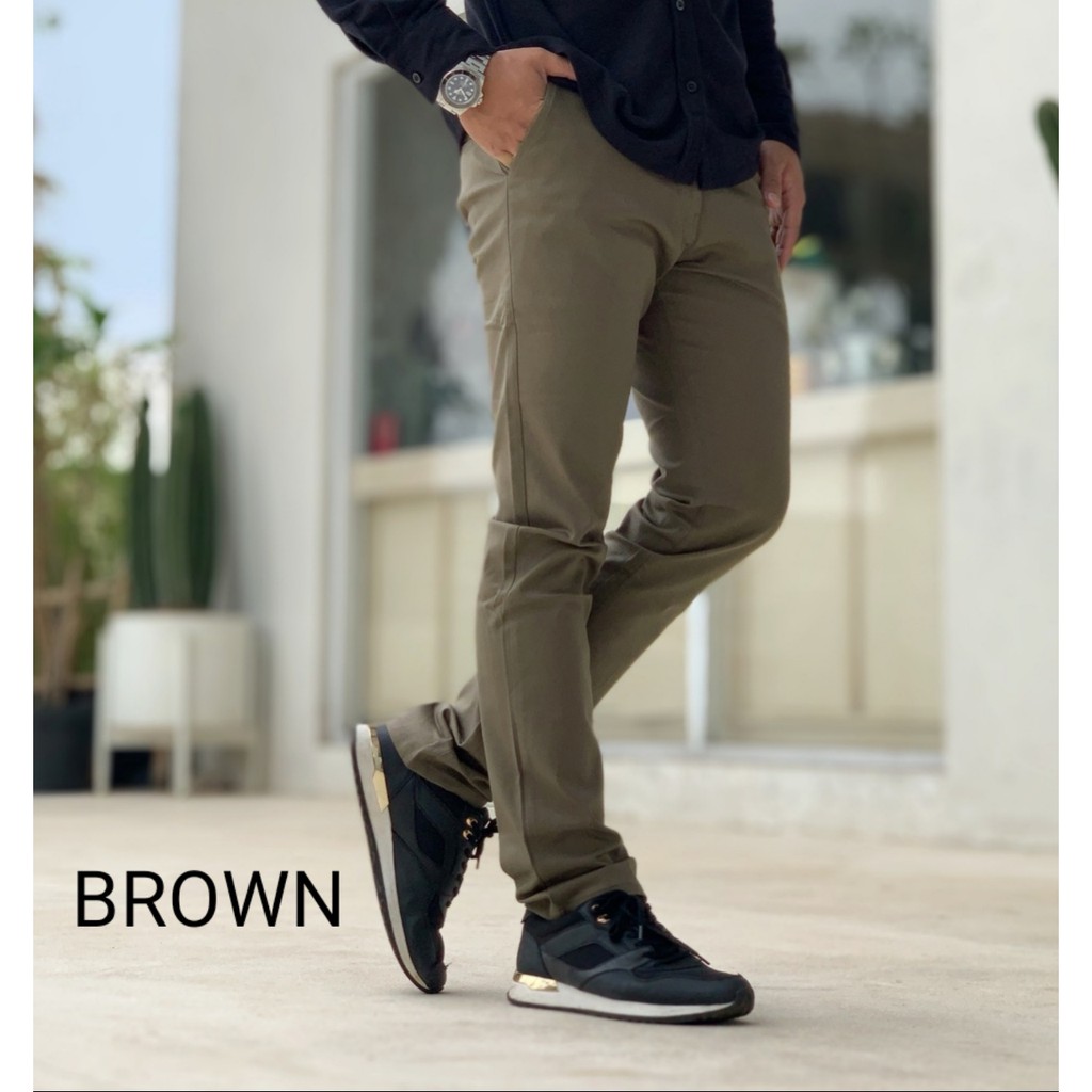 Celana Panjang Pria Chino Cinos Pants Slim Fit Stretch Hitam | D_winkel