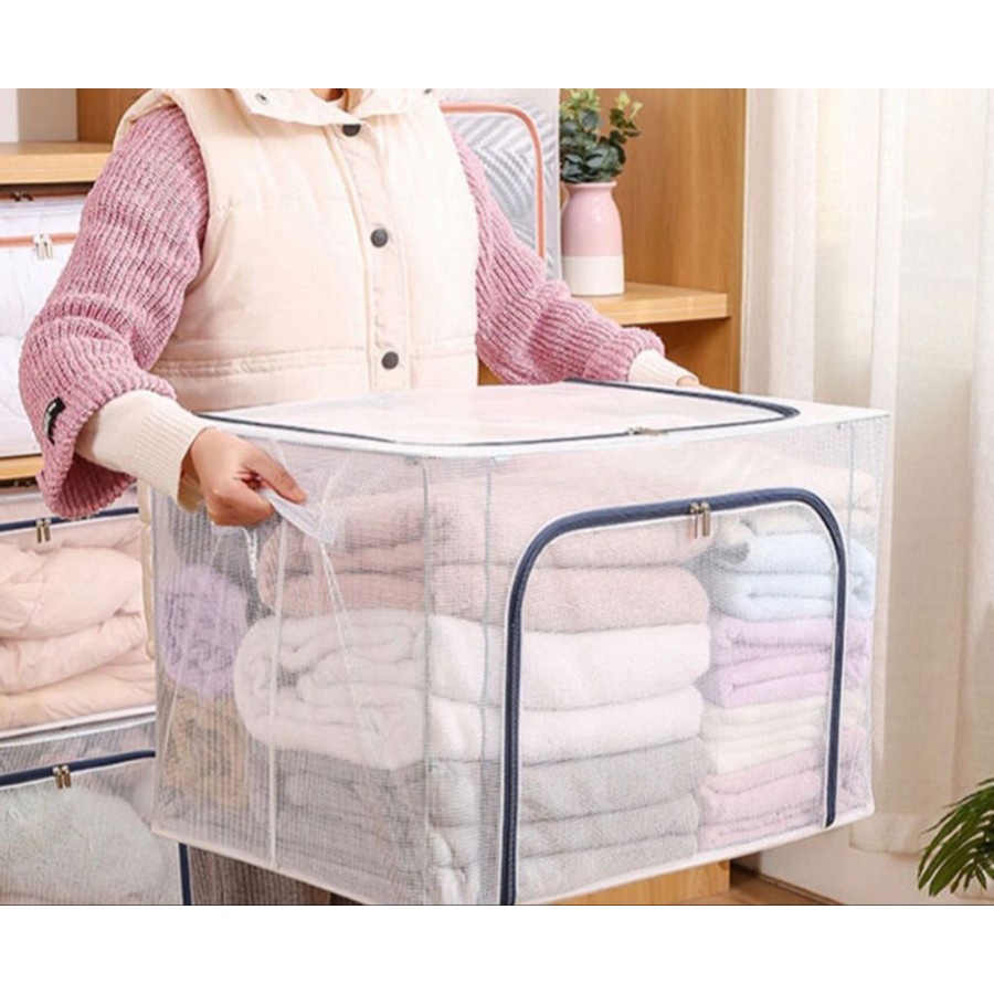 IKILOSHOP Transparant Storage Box 66 Liter Tempat Selimut Organizer Baju Pakaian Kawat Frame