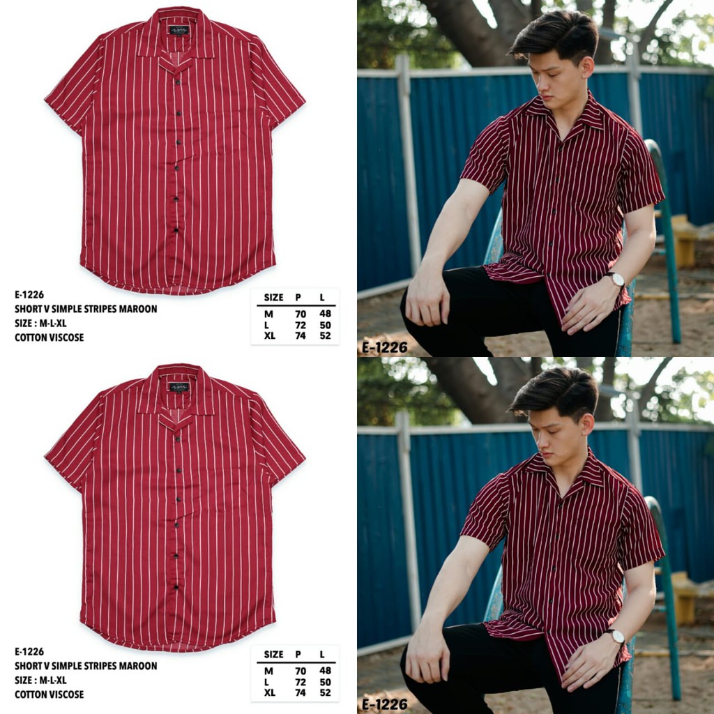 Kemeja pria lengan pendek | kemeja santai strip merah | Kemeja garis garis lengan pendek | baju sera