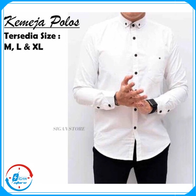 Kemeja Formal Pria Polos Lengan Panjang Bahan Katun - Putih