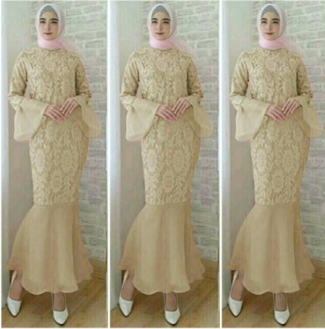 KC- Mermaid maxi / Maxi organdi dress duyung / Maxi dress muslim wanita kekinian / Gamis Duyung brukat Murah