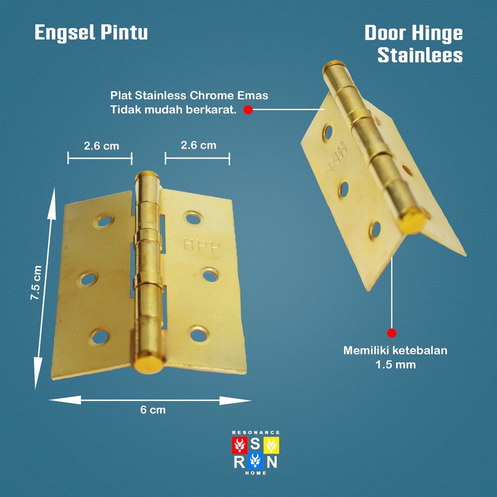 Engsel Pintu Kuning HPP 3 Inci Inch Jendela Tebal Resonance Home