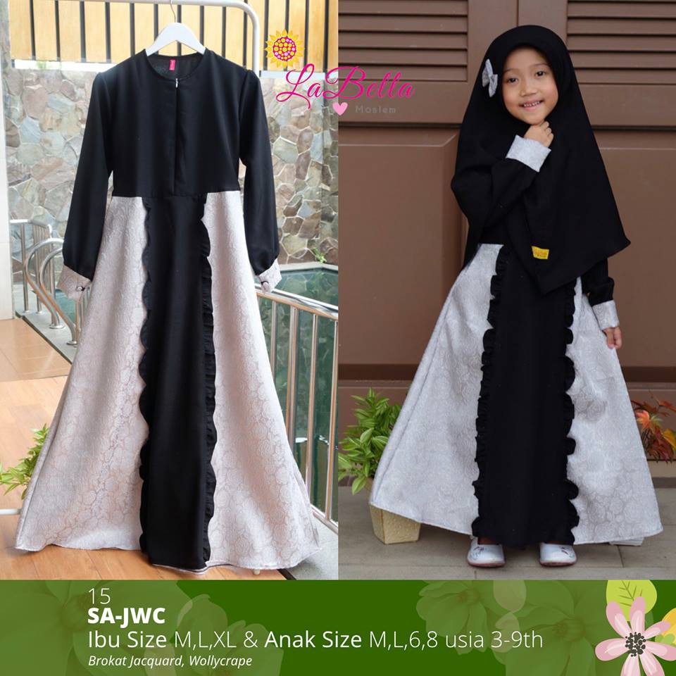 GAMIS COUPLE MOM n KID SA-JWC 15 HITAM PUTIH BROKAT JACGUARD SARIMBIT