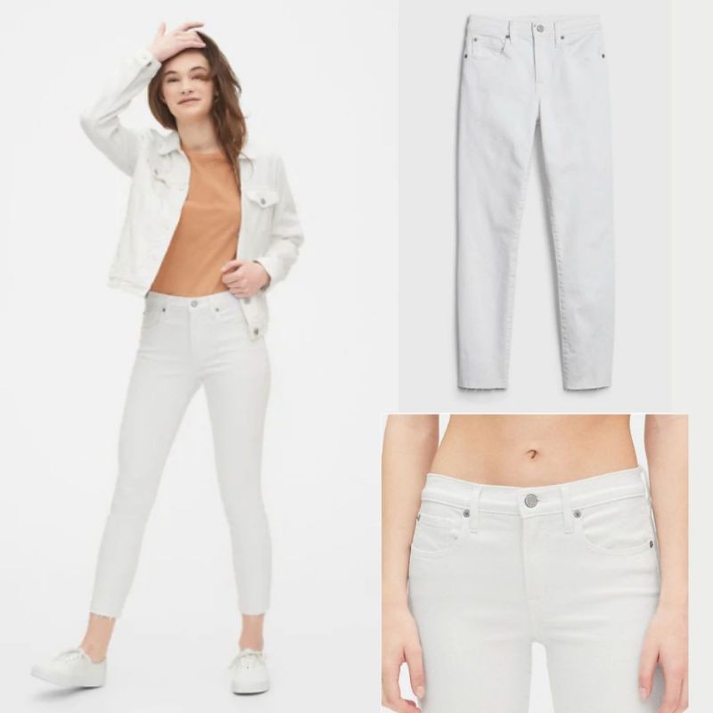 CELANA PANJANG PUTIH WANITA GAP ORIGINAL BRANDED MURAH MID RISE ANKLE PANTS JEANS WOMAN WHITE BAGUS