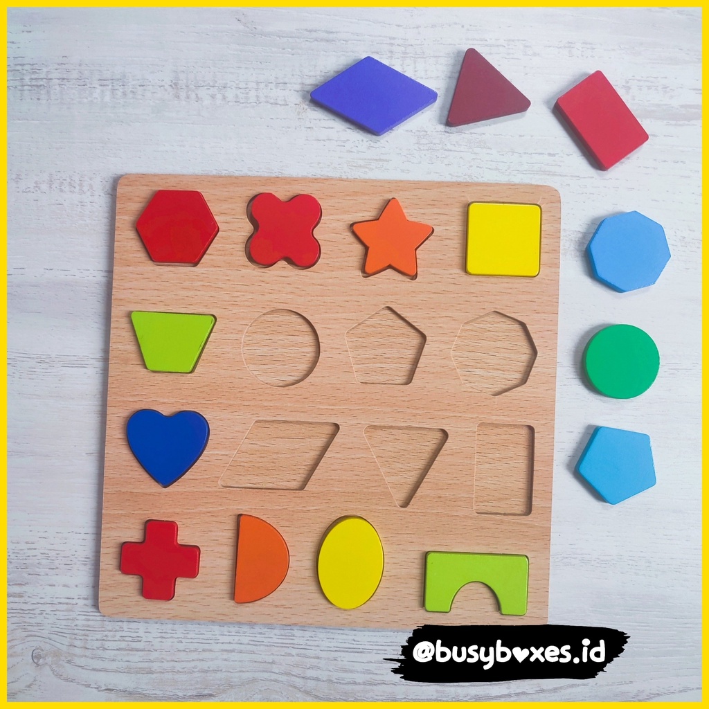 [busyboxes.id] Mainan Edukasi Puzzle Geometri Mengenal Bentuk Dasar Wooden Toys Wooden Puzzle Mainan Kayu Mainan Montessori