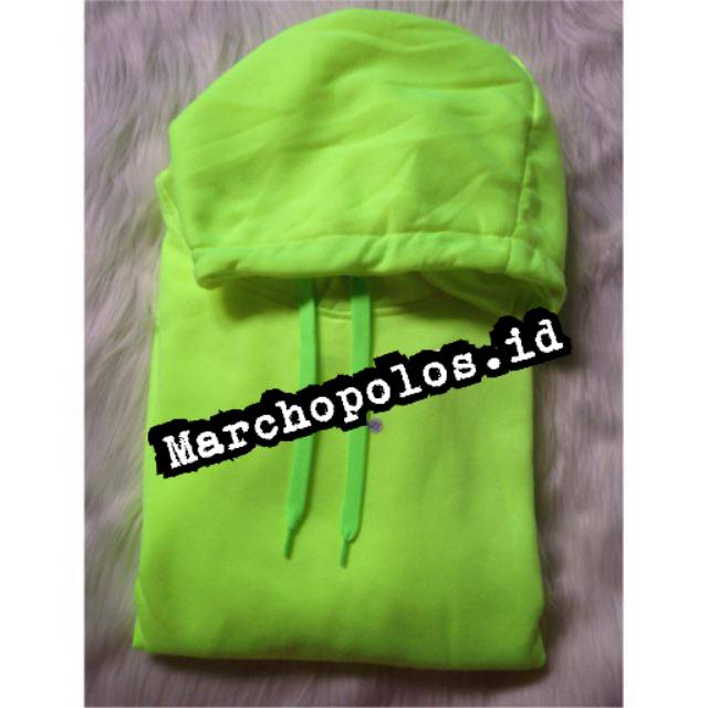 JAKET HOODIE POLOS HIJAU STABILO / NEON