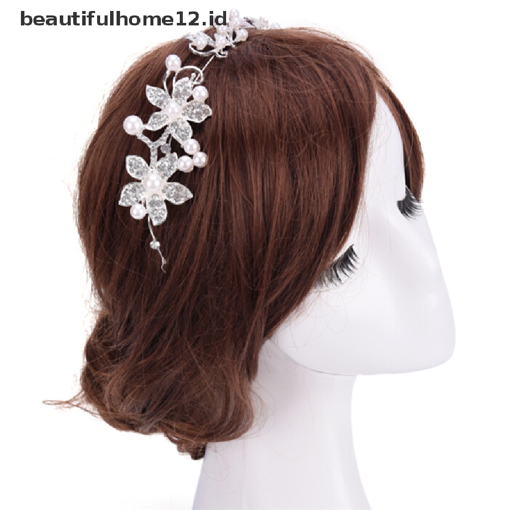 【beautifulhome12.id】 New Crystal Rhinestone Pearl Headband Silver Wedding Party Tiara Bridal Hairclip .