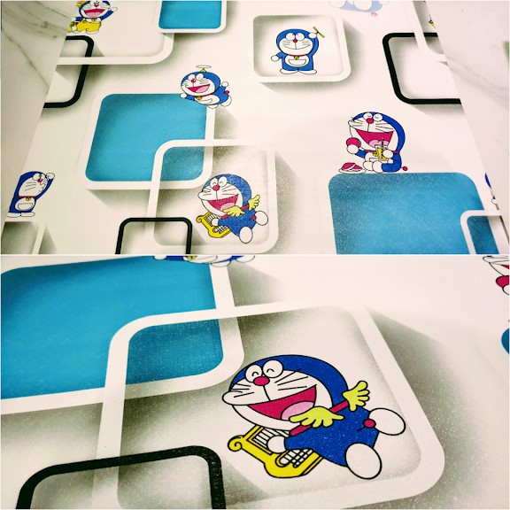 WALLPAPER STIKER DINDING DORAEMON KOTAK 3D BIRU