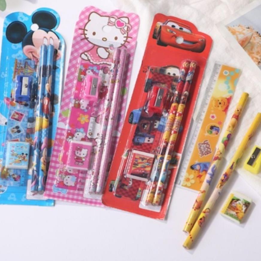 

VIRAL!!! Stationery set 5in1 Paket Alat Tulis Anak Sekolah 5 Pensil Penghapus A