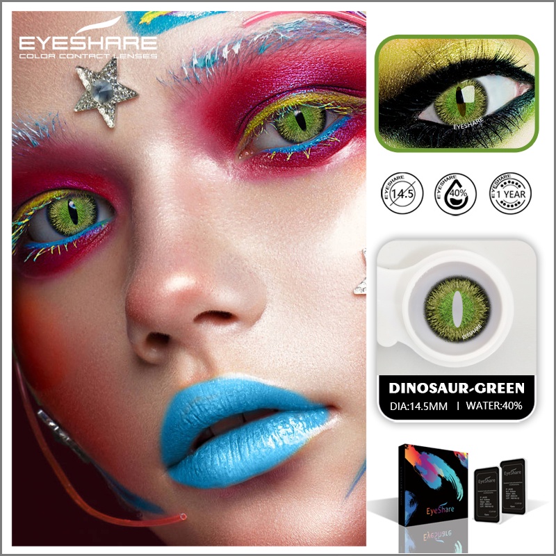 [✅COD] DIANOSAUR GREEN Softlens Mata Normal Softlens Cosplay Karakter Warna Sepasang lensa kontak berwarna softlen big eyes Halloween soflens