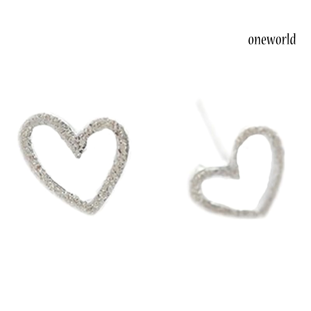 OW@ Sweet Women Sliver Plated Hollow Love Heart Stud Earrings Wedding Jewelry Gift