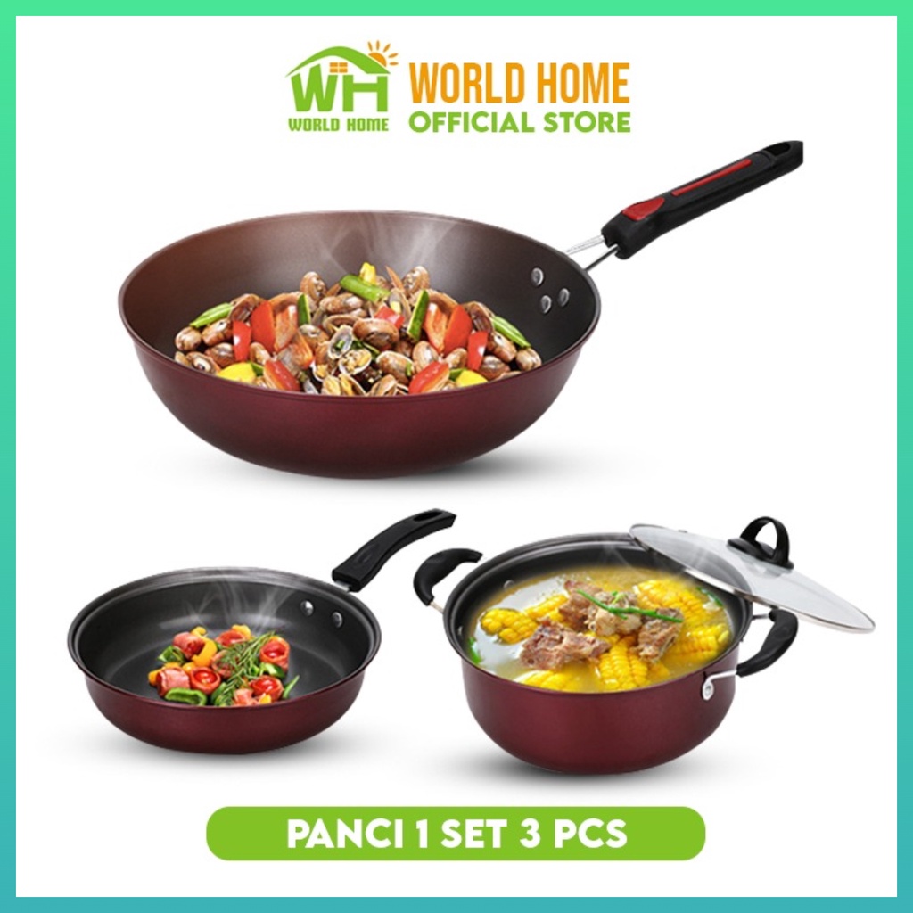 Panci Teflon Set Wajan Penggorengan Teflon Set isi 3 Pcs Panci Teflon 3 Set TG-5 Worldhome66