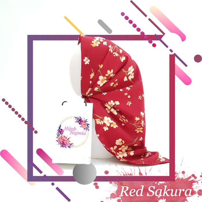 Hijab.Najmia Promo | Jilbab Segi Empat Poly Cotton Motif Bunga Sakura Premium | Fashion Wanita Murah