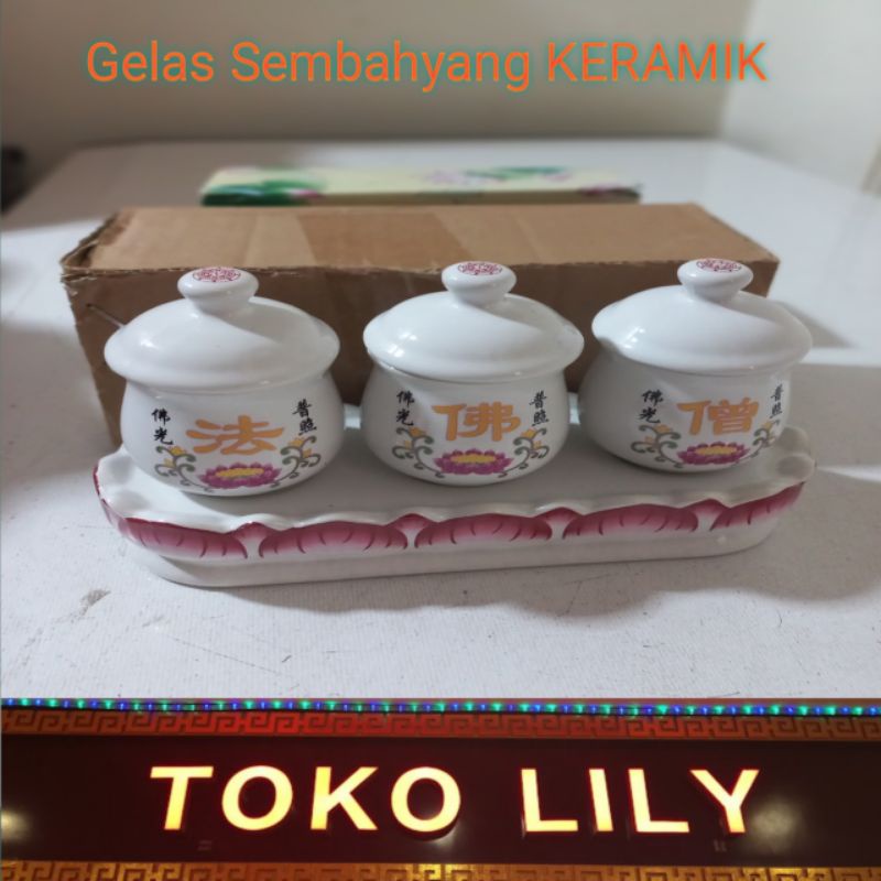 Gelas sembahyang set 3 / Gelas Sembahyang Keramik / Cangkir Sembahyang Keramik