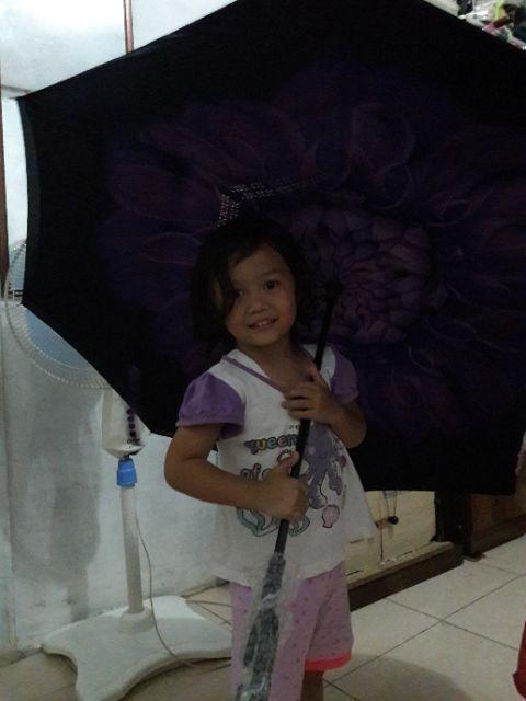 Payung Terbalik Reverse Umbrella Gagang C Kazbrella ( Bunga )