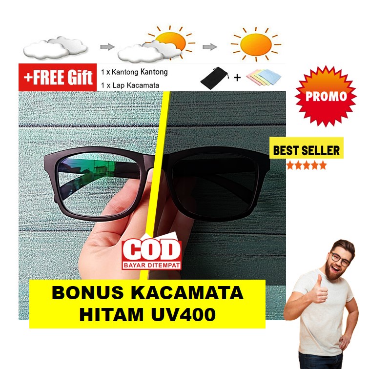 ORIGINAL Kacamata Minus Wanita Pria Photocromik Korea Fashion Model Kotak Hitam Matte Adidora R3510