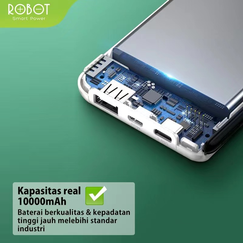 Powerbank 10000 mAh ROBOT RT180 Real Capacity FAST CHARGING 2.1A ORIGINIAL - Garansi 1 Tahun