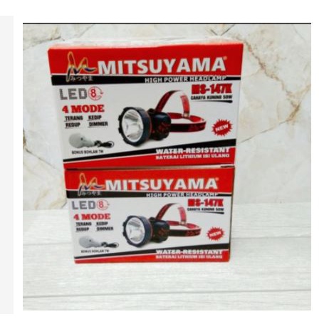 Senter kepala mitsuyama Ms-147k Ms-147P 50watt cahaya kuning dan PUtih Water Resistant murah berkualitas Headlamp Free Bohlam 7WATT (BONUS) GRATIS