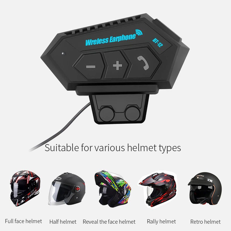 Intercom Headset Bluetooth Helm Motorcycle Wireless Anti Interference - BT-12 - Black