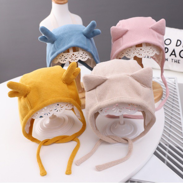 Topi Bonet bayi import motif tanduk rusa / telinga kucing