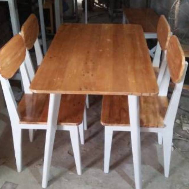 meja makan jati belanda cat putih