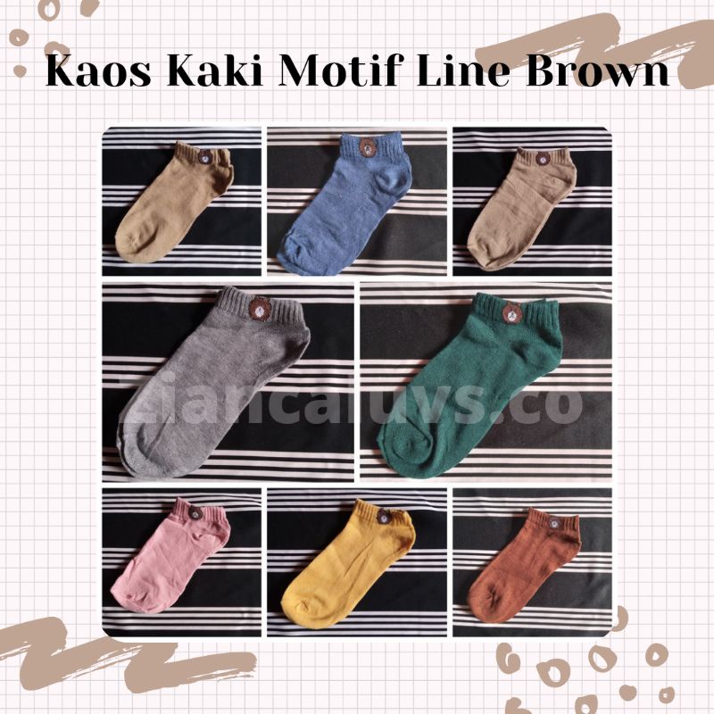 [READY STOCK] Kaos Kaki Motif Line Brown