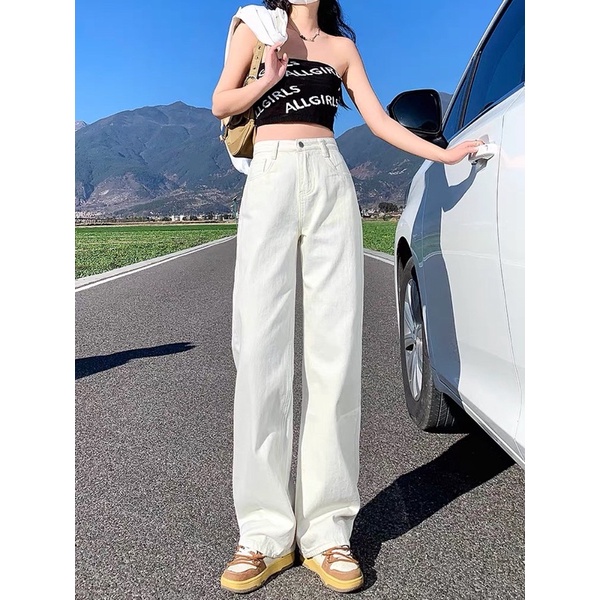 JEANS IMPORT HIGHWAIST PANTS CELANA DENIM WHITE LOOSE HW CULLOTE KULOT PUTIH CEWEK MX821