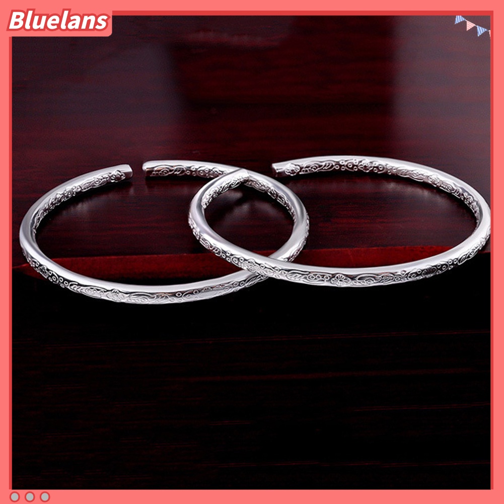 Bluelans Women Fashion Silver Plated Flower Engraved Open Bangle Bracelet Jewelry Gift