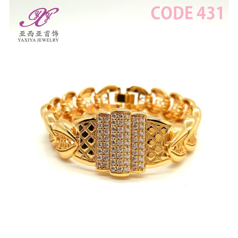 

Gelang Plat Lapis emas Motif permata Perhiasan imitasi 18k Yaxiya 431