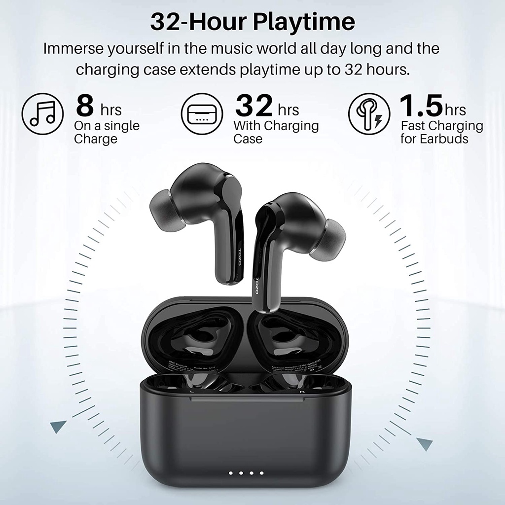 TOZO NC2 Hybrid ANC Wireless Earbud Stereo Transparency Mode In-Ear Detection Wireless Charging IPX6