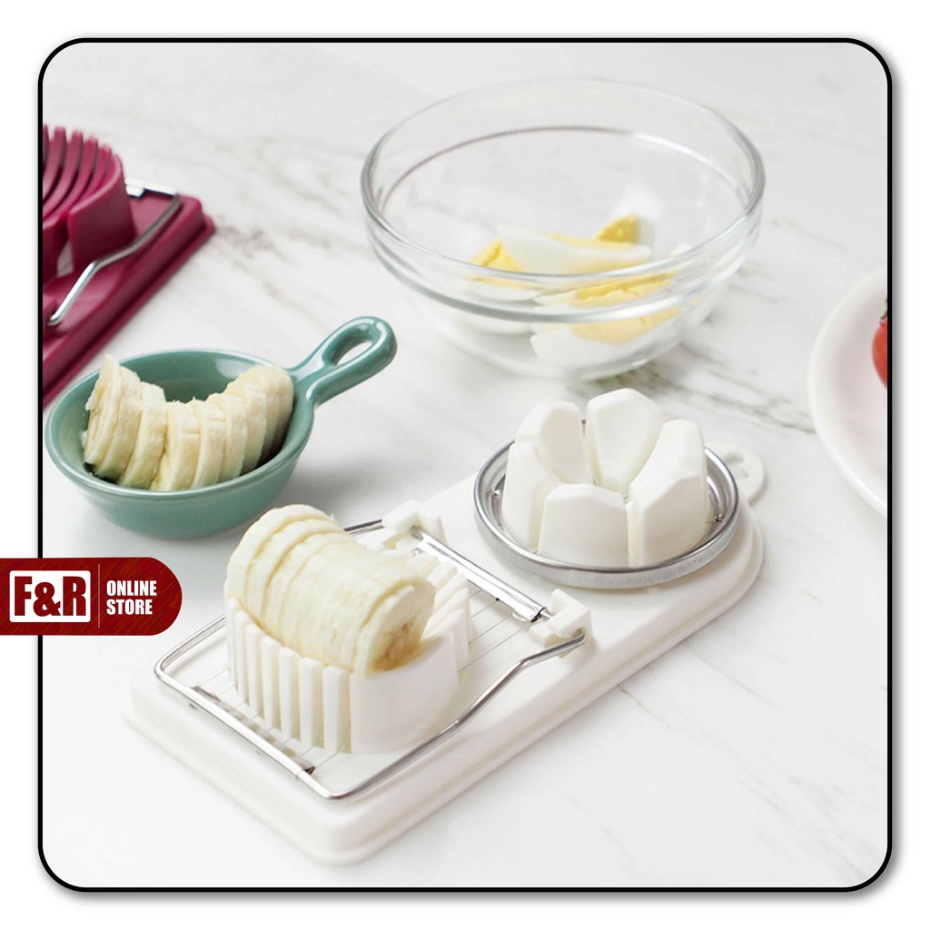 Alat Pemotong Telur Rebus Multifungsi 2 in 1 Pengiris Telor 2 in1 Bahan Plastik Egg Slicer &amp; Cutter