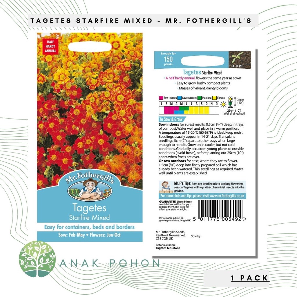 (1 PACK) Benih Tagetes Starfire Mixed Seeds - Mr. Fothergill's - 150 Biji