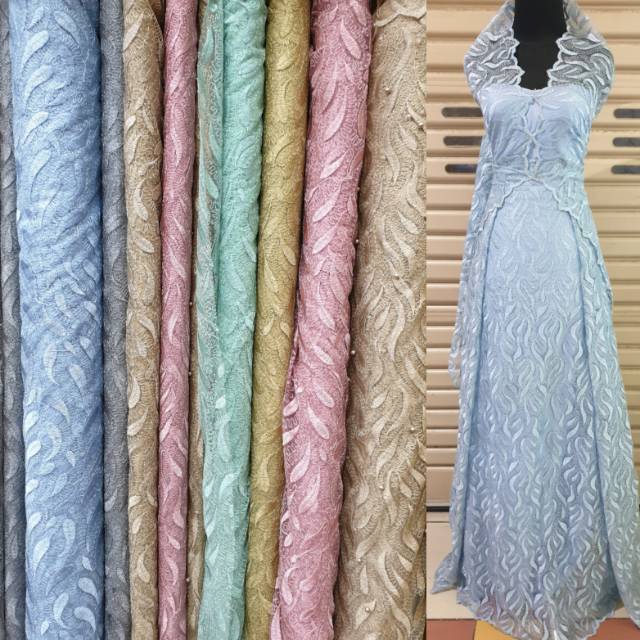 Bahan Kain Tile Bordir Motif Daunan