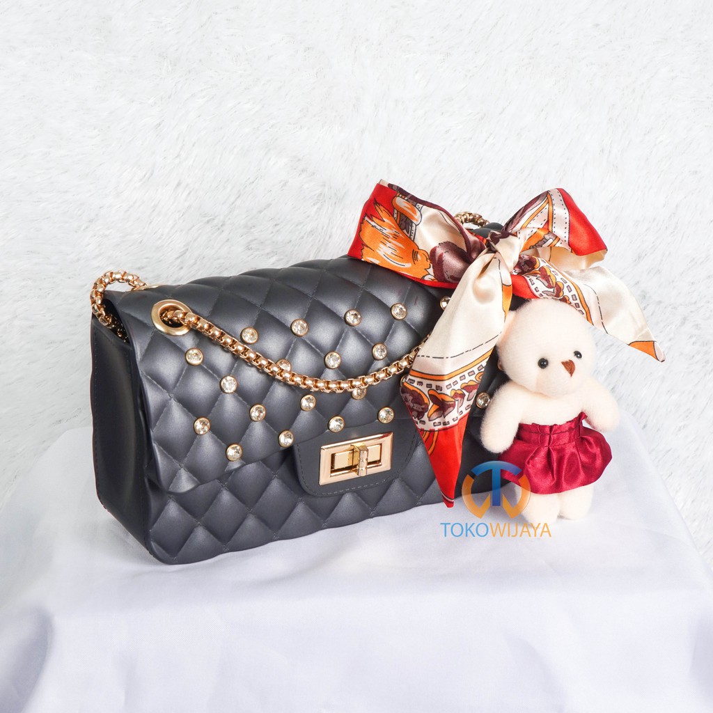 Tas Jelly Matte Kotak Diamond Size 22 Cm (Gratis Boneka &amp; Syal)