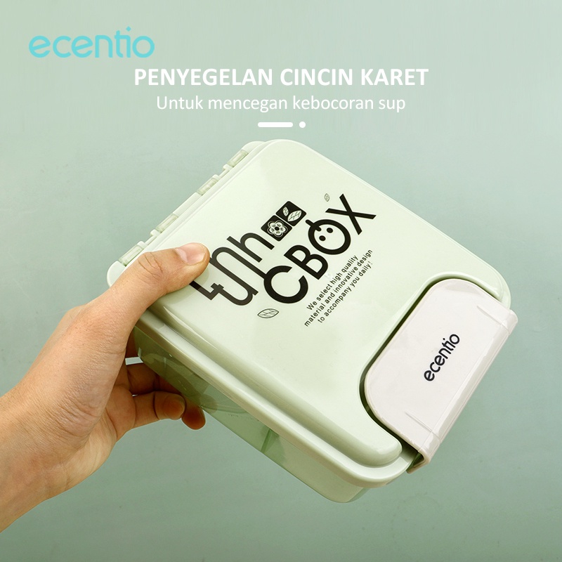 ecentio &amp; FOODI 2 Sekat Grid 1000ml Kotak Makan Set anak Lunch box 500ml botol/Lunch Box Set 2 Grid Kotak Bekal Makan Botol Minum Free Sendok Tempat Makanan anak kecil BPA free