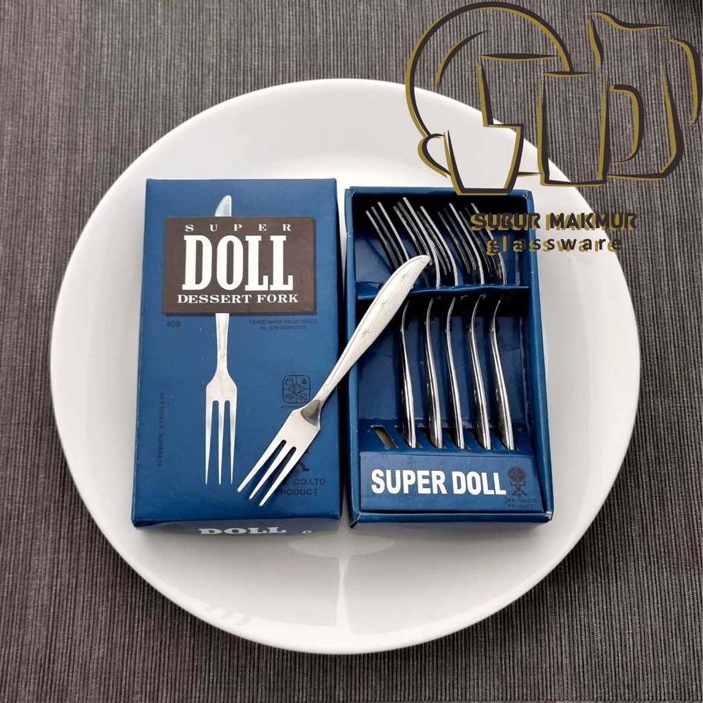 [6 Pcs] Garpu Buah SUPER DOLL (409). Kedaung Dessert Fork / Fruit / Stainless Steel Tebal